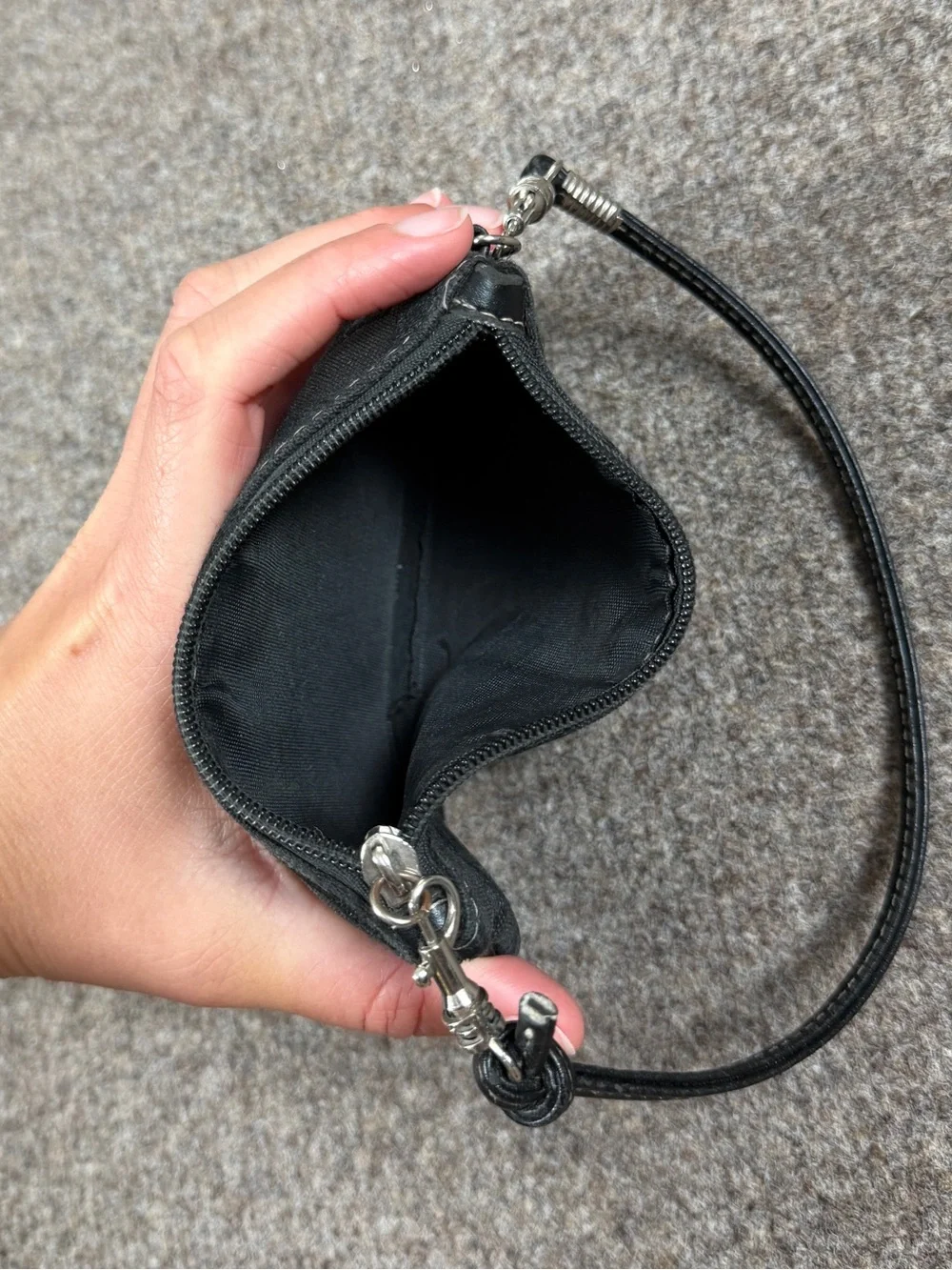 Coach Black Canvas Leather Signature Monogram Wristlet Wallet Pouch‎ Zip Closure